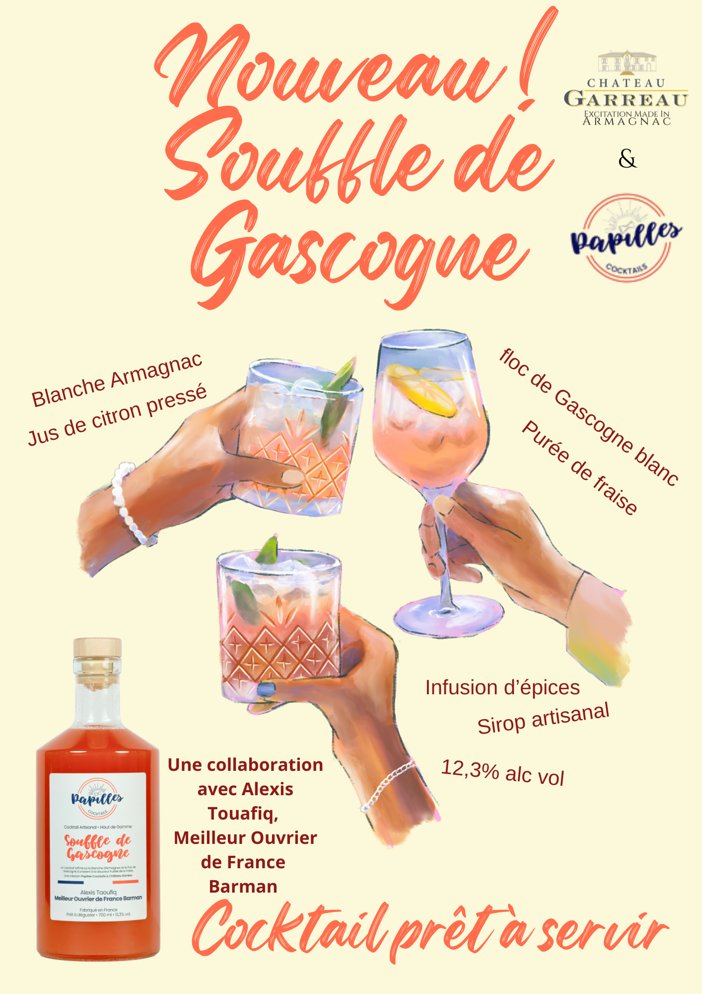 Nouveau - Souffle de Gascogne - Cocktail prêt à servir créé par un Maitre Ouvrier de France Barman