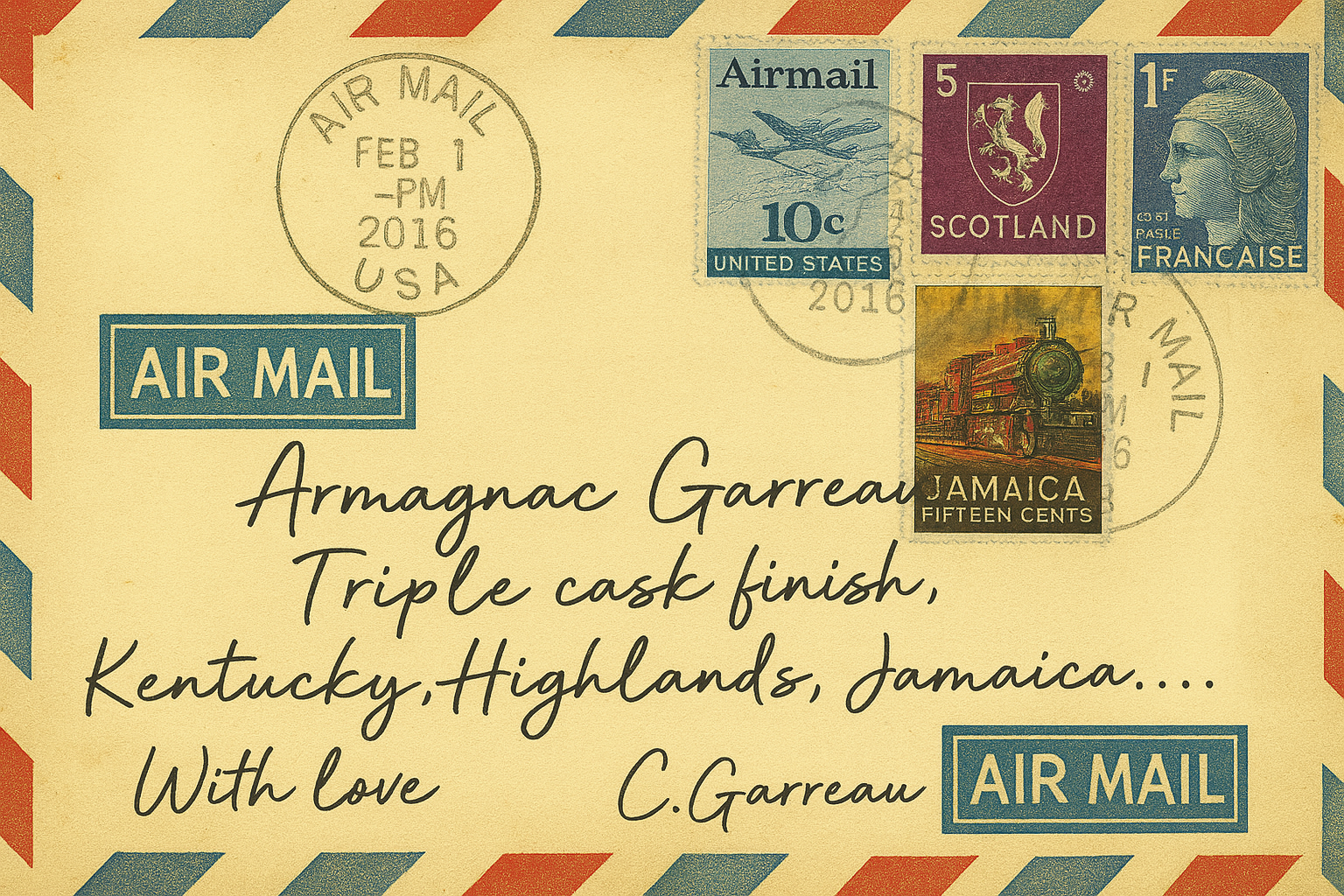 Nouveau - "Air Mail" - l'eau de vie gasconne veillie en fût de Rhum "Longpond"